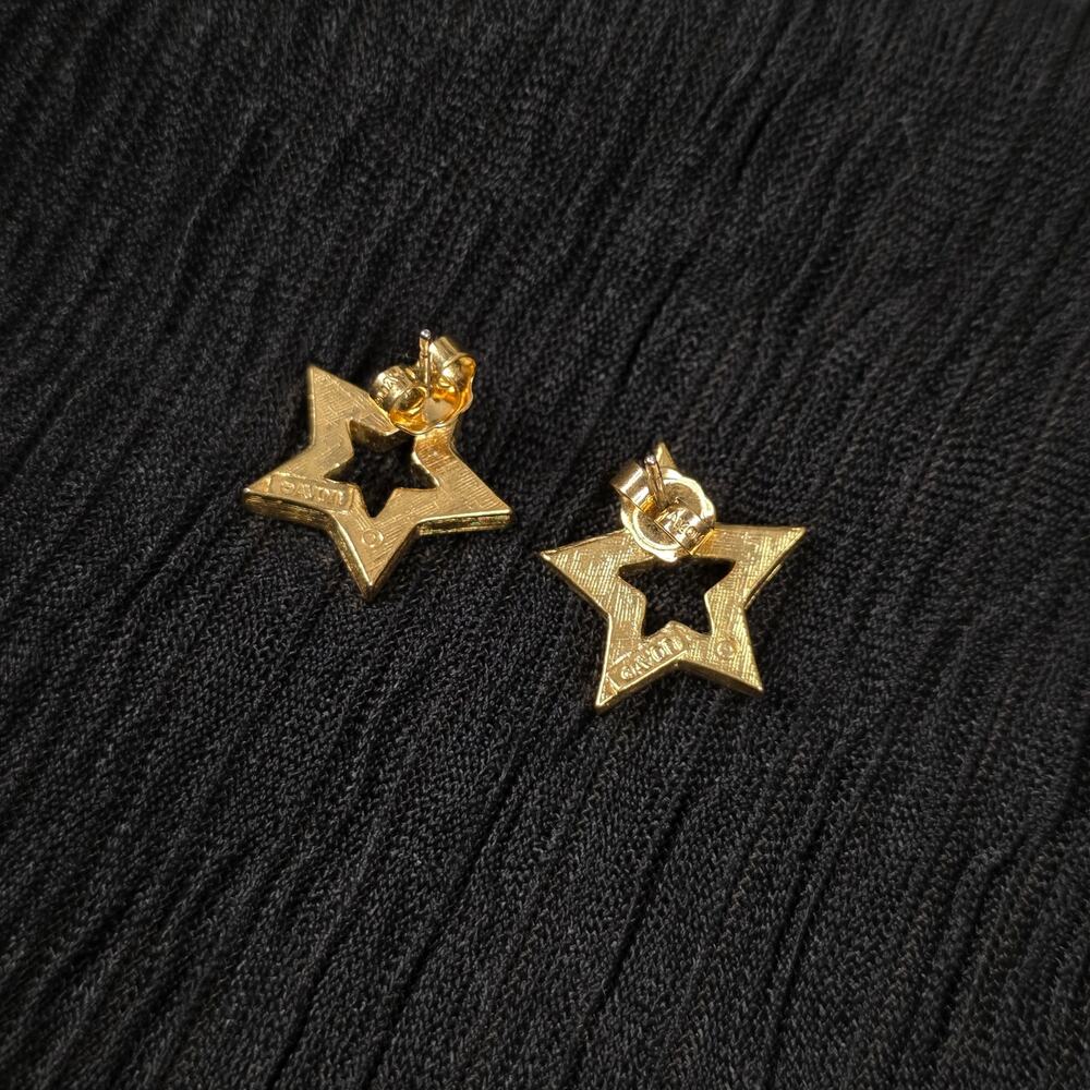 Vintage Avon Sparkle Star Earrings Blue Rhinestone Gold Tone Studs 90s - Picture 3 of 4